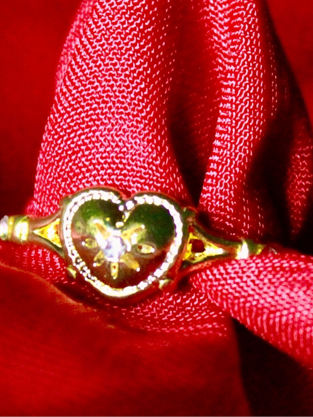 Heart Motif Gold-Tone Ring with Crystal Accent